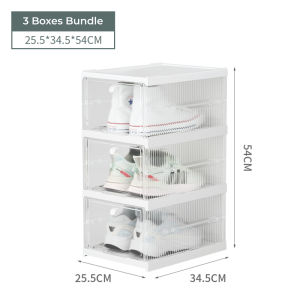 Folding Shoe Storage Box - 3 Boxes Bundle [Foldable | Stackable | Installation-Free | Transparent Panel | With Handle | Large Capacity | Dust-proof ]