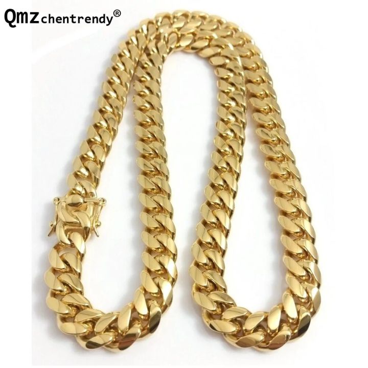 Hip Hop 14Mm Stainless Steel Curb Cuban Mens Chain Necklace Boys