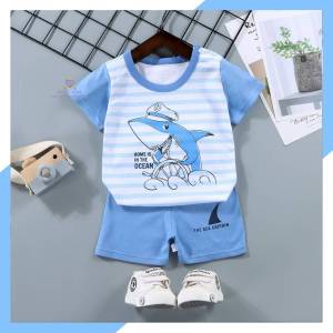 F0048 เสื้อผ้าเด็ก เซ็ต2ชิ้น เสื้อยืดคอกลม+กางเกงขาสั้น ชุดเด็กแขนสั้น เสื้อผ้าเด็กผู้ชาย เด็กผู้หญิง อายุ 6-24 เดือน