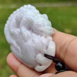 Light Lavender with Light Green Natural Type A Jadeite Jade crafted as Handheld piece or Pendant Necklace crafted as the Mythical Beast with certificate weigh 63.13 grams measurement 63.8 * 43.8 * 16.6 mm (hand2)
