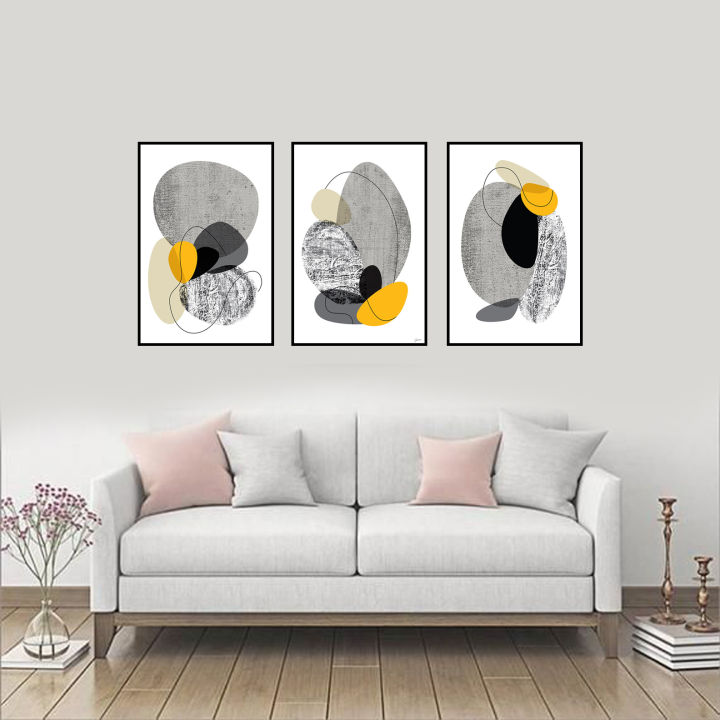 yellow black and gray mid century design wall decor and home decor