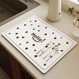 Absorbent pad for kitchen Diatomite Dish Drying Mat Super Water Absorbent drying Mat for Kitchen Counter Kitchen Countertop Dish Drying Mat Diatomite Coasters Wash Basin Water Absorbent Pad Kitchen accessories Coffee Pad Rubber Backed Absorbent Dish