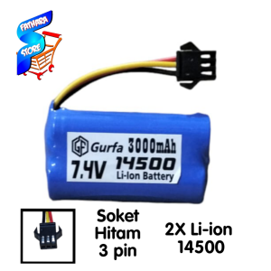 Baterai Mobil Remot / Batrai Remot Control RC  Li-ion 14500 3000mAh7.4 volt Soket Hitam 3 Pin