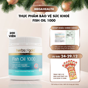 Viên Uống Dầu Cá Tự Nhiên Herbs of Gold Fish Oil 1000 – Bổ Sung Omega-3 Hỗ Trợ Tim Mạch Não Bộ Xương Khớp – Hộp 200 V