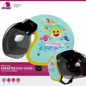 Helm Anak Bogo Retro Karakter SNI 2 3 4 5 6 7 Tahun Lucu Unik Berkendara Aman Motif Baby Shark Kaca Cembung