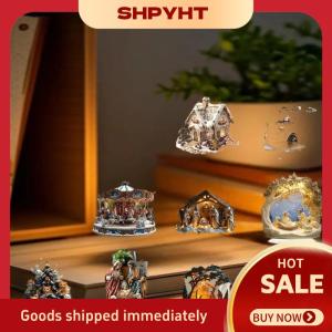 SHPYHT✨ Flat Acrylic Christmas Moon House Exquisite Home Decoration Can Stand Tabletop Decoration Bedroom Living Room Decoration