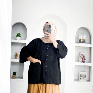 SAFA TOP - FLOTTILICIOUS / BLOUSE JUMBO / OVERSIZE / BAHAN LINEN / KEMEJA WANITA / KOREAN STYLE / BAJU POLOS