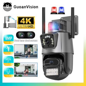 Guoan 8MP 4K（2 Camera） CCTV Camera Audio Outdoor WiFi Camera Motion Detection Police Light Alarm CCTV Video Surveillance IP66 waterproof Camerma
