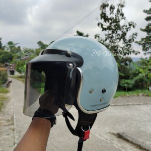 HELM BOGO DEWASA WANITA RETRO FULL LEHER SNI KACA DATAR LIS CROM
