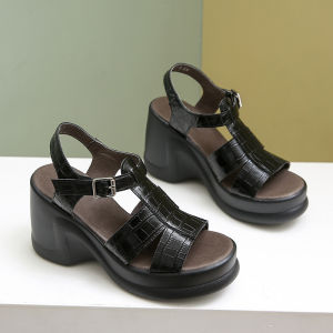 Thick-soled High-heeled Roman Sandals Womens Foreign Trade New Line Strap Hollow Fish Mouth Woven Sandals in Stock