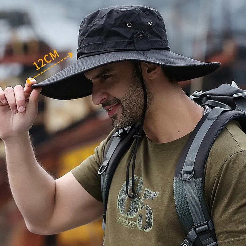 Super Wide Brim Fishing Sun Hat Safari UPF50+ Bucket Boonie Cap For  Gardening Hiking Camping Black: Clothing