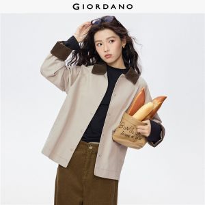 Giordano Women 100% Cotton corduroy patchwork collar jacket Free Shipping 05375686