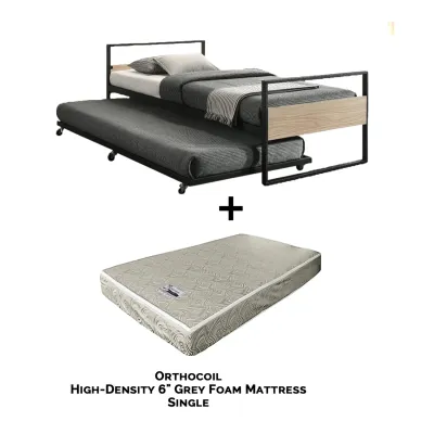 Living Mall Hilson Single Bed Frame with Pull Out Bed. Add On Mattress.