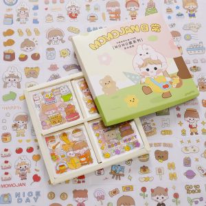 Jane1 box+100 Pcs Stiker Motif Kartun Anak Perempuan KawaiiMomo Saus Kartun Tangan Akun Stiker Set Hewan Peliharaan Stiker Tahan Air Lucu Hadiah Kotak Cangkir Air Stiker Dekoratif Tangan Stiker Akun