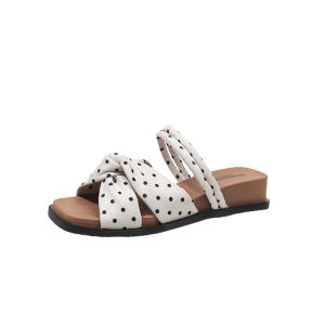 Free Shipping 2026 Summer New Polka Dot Two-Way Wear Flat Wedge Sandals For Women Casual And Elegant Perfect With Skirts