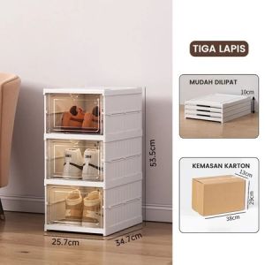 HANG YAN  Rak Sepatu Plastik Rak Sepatu Susun Tertutup Rak Sepatu Lipat 3 susun dan 6 susun