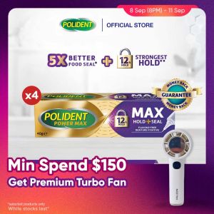 [4 Pack] POLIDENT Max Hold & Seal Denture Adhesive Up To 12-Hour Hold 5x Food Seal Barrier 70g
