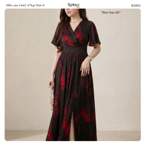 Đầm Maxi Voan Hoa Cổ V Tay Cánh Tiên Xẻ Tà Ruzimay R1800 – Dáng Dài Nữ Tính Đi Biển Dự Tiệc