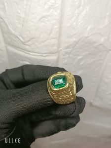 Nhẫn Mỹ Nam Mạ Vàng Giả Cổ Đính Đá Xanh Ngọc Bích Cao Cấp N06