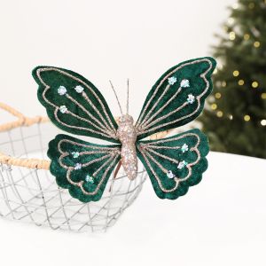 MAOMEI Nhung Đồ trang trí hình bướm treo dùng cho dịp Giáng sinh. Thật tế Viền kim tuyến Bướm nhân tạo lấp lánh. Nhẹ Kim sa  dây chuyền hình bướm giả chủ đề Giáng sinh. Cây thông Noel