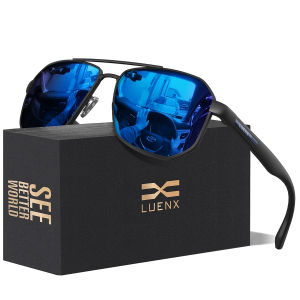 LUENX Kacamata Hitam Aviator Sunglasses for Men Square Polarized Polygon Lens - UV 400 Protection with Accessories 61MM Driving Outdoor  Original Sunglasses 6408-2