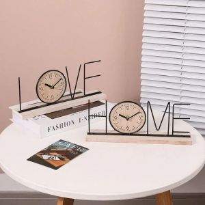 KODUS Minimalist Iron Craft Clock Creative Battery Powered European Desk Clock Simple Silent Wood Retro Clock Home Decoration