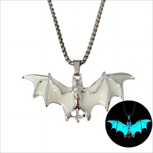 WATER Bat Luminous Pendant Necklace Jewelry Accessories Punk Style Hip Hop Neck Chains Noctilucent Alloy Halloween Necklace Party