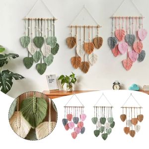 RGFV Macrame Trang trí tường boho Làm thủ công Bông Tranh treo tường hình lá Thủ công Sợi dệt dây treo tường Trang trí nhà cửa