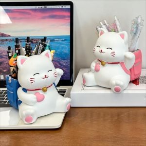 FOUNDTWO Phim hoạt hình Giá đỡ bút hình mèo nhỏ Sáng tạo Đa chức năng Giá đỡ cọ trang điểm Dễ thương Hộp lưu trữ Đồ trang trí lưu trữ trên bàn Học sinh