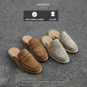 Giày Sục nam Lemans da lộn màu Nâu&Be - RM04.2 đế cao su có mùi thơm Bảo hành 12 tháng