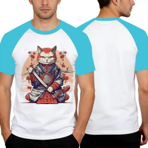 [Local Stock] VCC Summer Mens T-shirts Funny Samurai Cat 3D Print Short Sleeve Tees Casual Versatile Loose Tops Fashion Comfortable O-neck Shirt