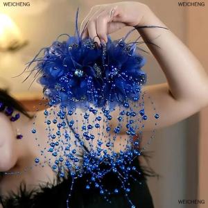 [COD] WEICHENG Women Luxury Mesh Flower s Tassels Hair Clips Female Fluffy Shark Hair Claws Hair Accessories Headdress