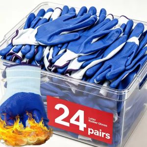 24Pairs Nitrile Coated Safety Work Gloves / Non-Slip Seamless Knit Working Gloves / Durable Mechanic Warehouse Industrial Gloves
