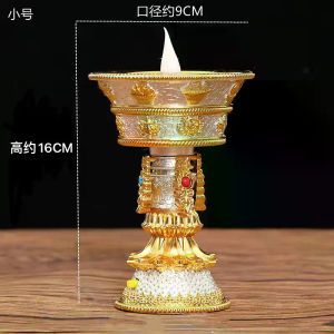 Tibetan Style Alloy Rechargeable Butter Lamp LED Buddhist Altar Light Cordless Electric Candle for Prayer Room Lampu Sembahyang Buddha