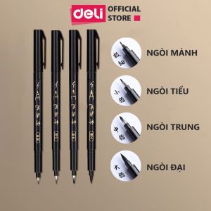 Bút mực viết thư pháp Deli bút lông đen bút brush Calligraphy brush pen nhiều kích cỡ ngòi có thể đổ thêm mực 75515