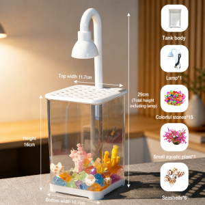 Aquabox Mini Fish Tank with LED Lamp Betta Fish Decorative Rocks Plants and Accessories for Aquarium Setup.