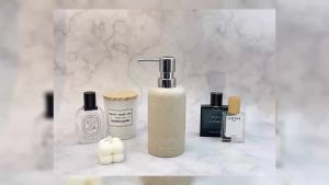 Resin Soap Dispenser Sets 2 Pcs Heavy Lotion Dispensers10.8oz Refillable Liquid Soap Dispensers with Rust-Proof Pump for Bathroom Countertop or Kitchen Stone Beige