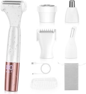 Máy Cắt Tóc Bikini 5 trong 1 dành cho Nữ Máy Cắt Lông Cơ Thể Máy Cạo Điện Không Dây Chống nước IPX7 Màn hình LCD Khóa du lịch Máy cạo râu sạc lại được cho mặt lông mày vùng bikini lông mu chân nách