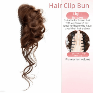 WNV55 Claw Clip Long Beard Flower Bud Wig Ponytail Fashion Elegant High Bun with Loose Strands Stylish Hair Extension Broken Hair Ball Head Wig Women
