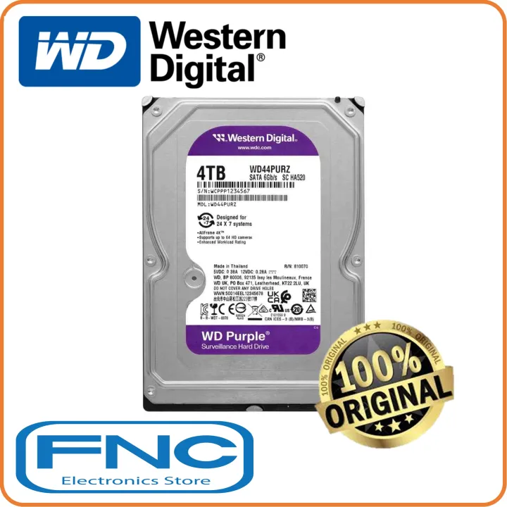 WESTERN DIGITAL WD44PURZ HDD 4TB 5400RPM / 128MB 3.5-inch SURVEILLANCE PURPLE Internal Hard Disk Drive