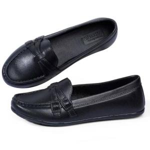 Womens Rubber Black Flat Shoes Non-slip Waterproof Slip-on Comfortable for School Work Black Walking Shoes 075523