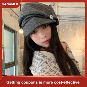 【CANAMEK 】 Retro Literary Cloud Berets Hat Women Winter Autumn Solid Color Travel Casual Versatile Show Face Small Elegant Painter Hat