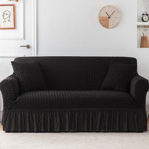 1/2/3/4 Seater Seersucker Skirt Sofa Cover Stretch Sofa Protector Removable Slipcover Armchair Couch Cover
