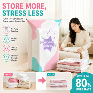 No Pump Vacuum Storage Bags Reusable Travel Luggage Storage Bags Space-Saving Compression 3D Design Home Storage Solution