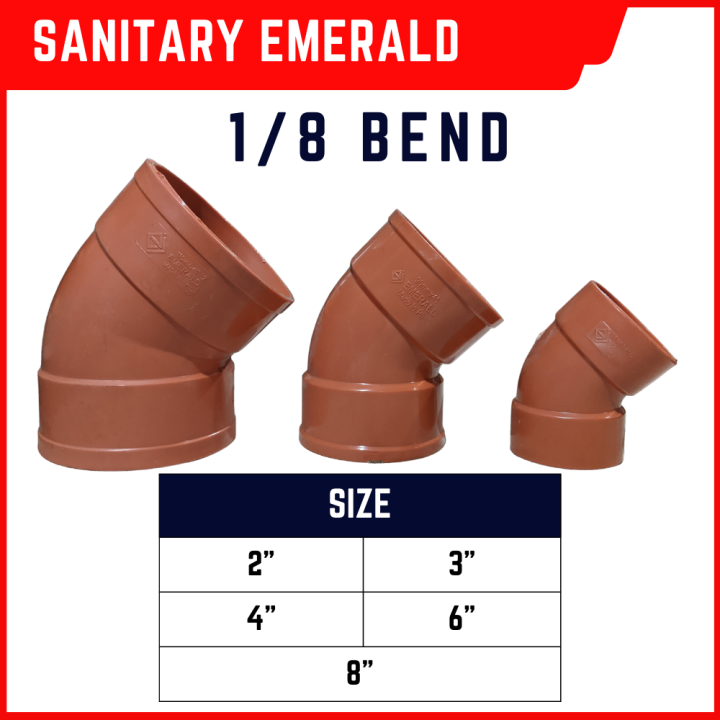 Sanitary PVC Fittings Emerald 1/8 Bend (Sizes 2",3",4") Sold per pc