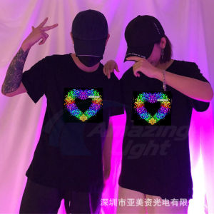 Cross-border Hot Selling LED  Sound-activated lighting T Shirt EL Cold light T Douyin glow-in-the-dark T-shirt for internet celebrities T Wireless multifunctional shirt