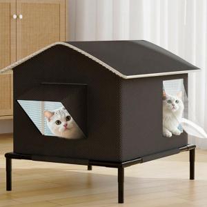 Outdoor Insulated Cats House Elevated for Summer Waterproof Cats Shelter Cozy Bed Large Foldable Shelter