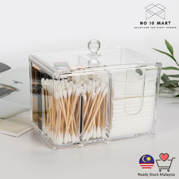 [Ready Stock] Acrylic Cotton Swab 4IN1 Makeup Box Portable Container ...