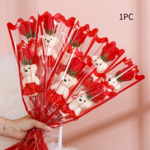 IFFINE Graduation Gift Lovely Bear Graduation Bouquet Plush Toy Soap Flower Artificial Rose Flowers Gifts DIY Cartoon Decoration Bear