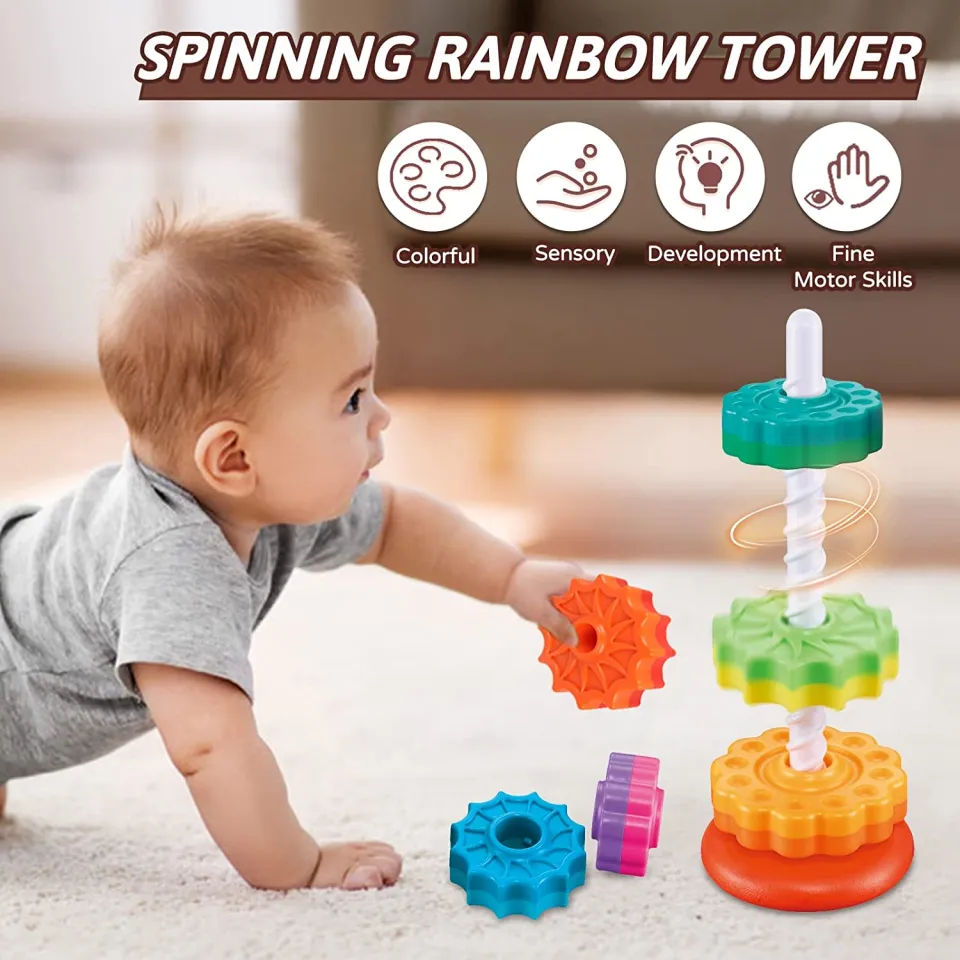Baby Spinning Stacking Toys for Toddlers 1-3 Rainbow Ring Stacker